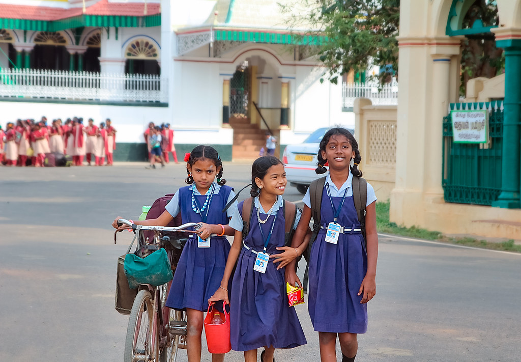 Indian children learning in a bright rural classroom